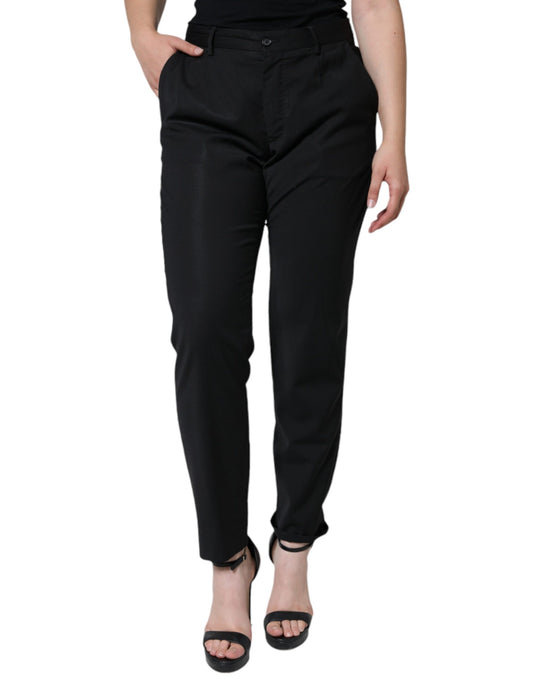 Dolce &amp; Gabbana Black Polyester High Waist Tapered Pants