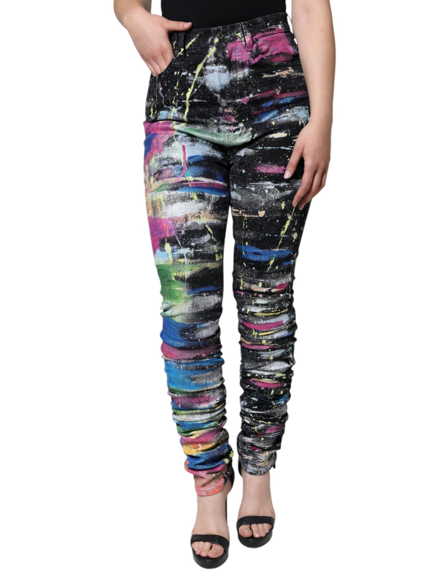 Dolce & Gabbana Multicolor Splatter Paint Baumwolle Skinny Denim Jeans