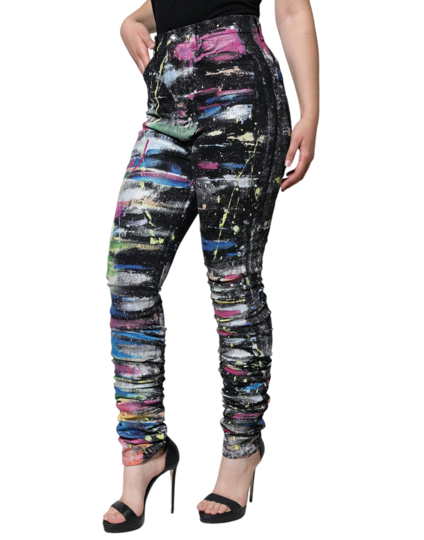 Dolce & Gabbana Multicolor Splatter Paint Baumwolle Skinny Denim Jeans