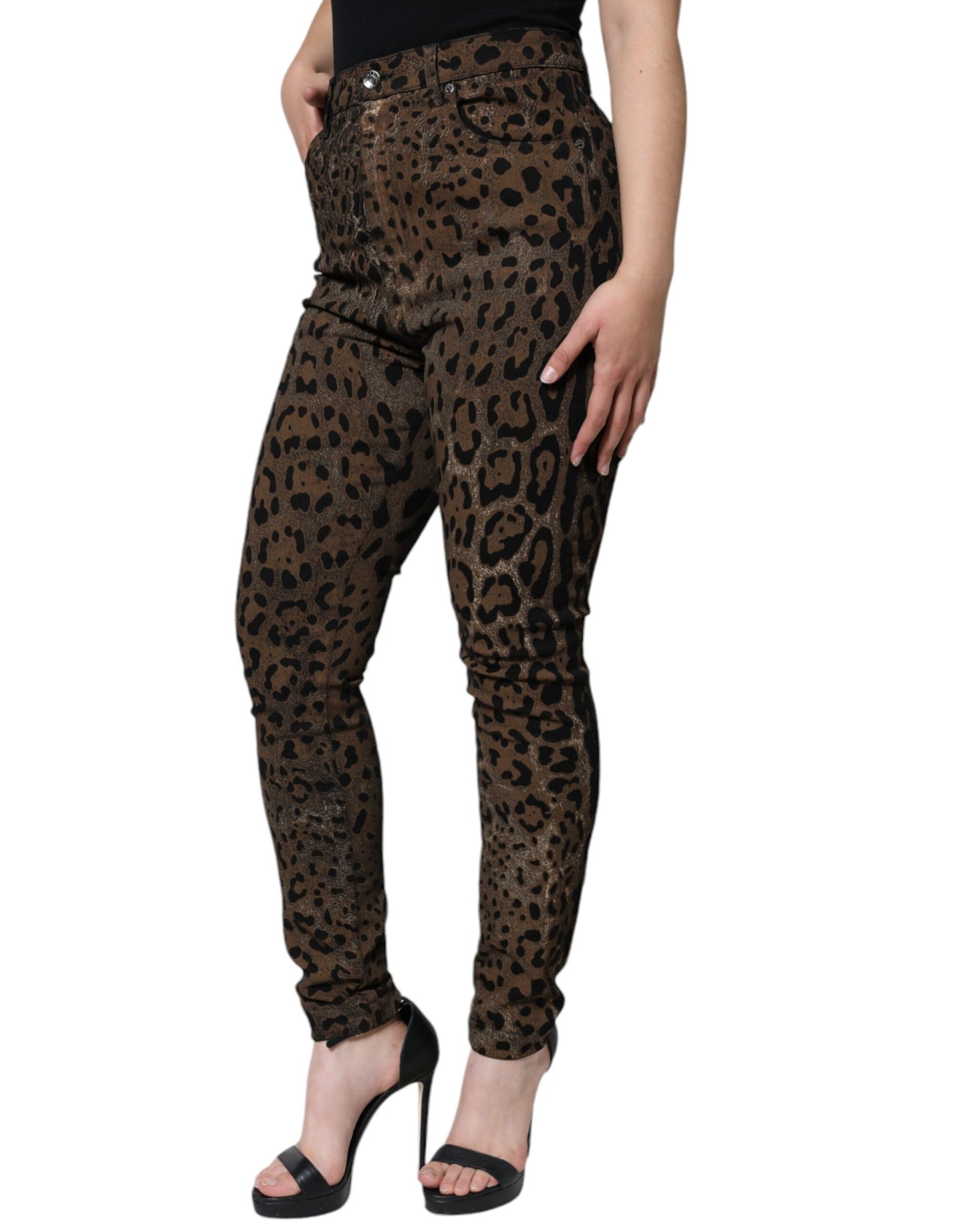 Dolce & Gabbana Braun Leopard Baumwolle Skinny Denim Jeans