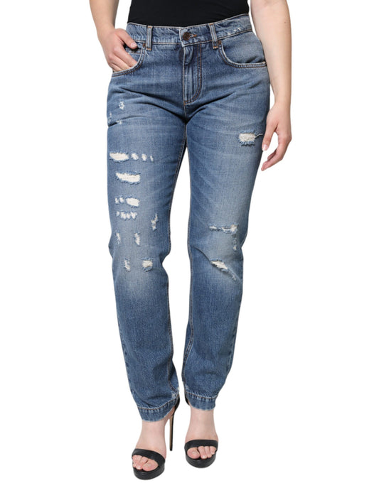 Dolce & Gabbana Blaue zerfledderte Boyfriend-Denim-Jeans aus Baumwolle