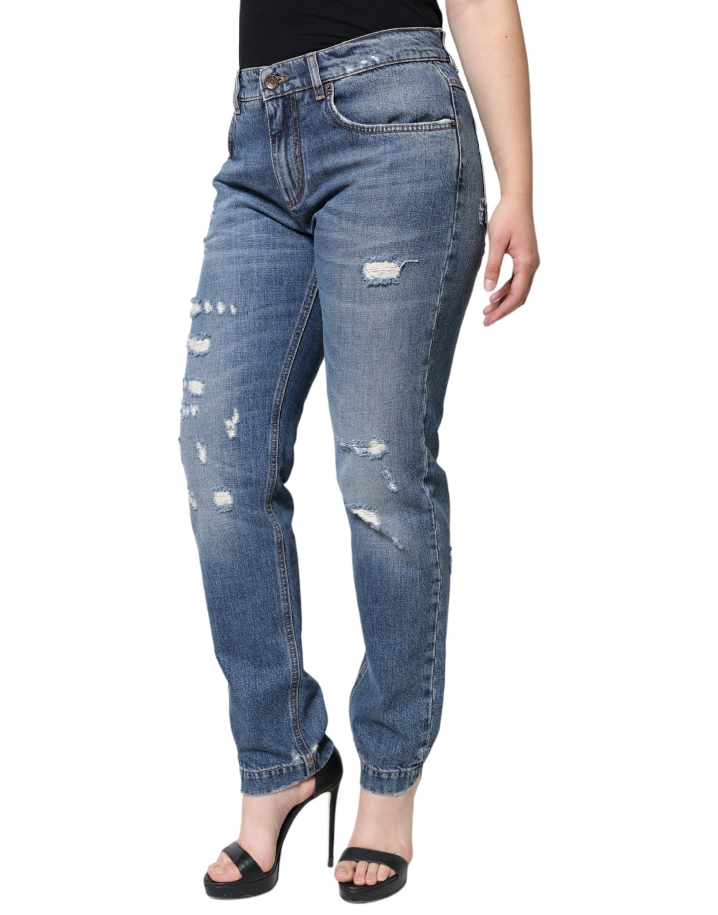 Dolce & Gabbana Blaue zerfledderte Boyfriend-Denim-Jeans aus Baumwolle