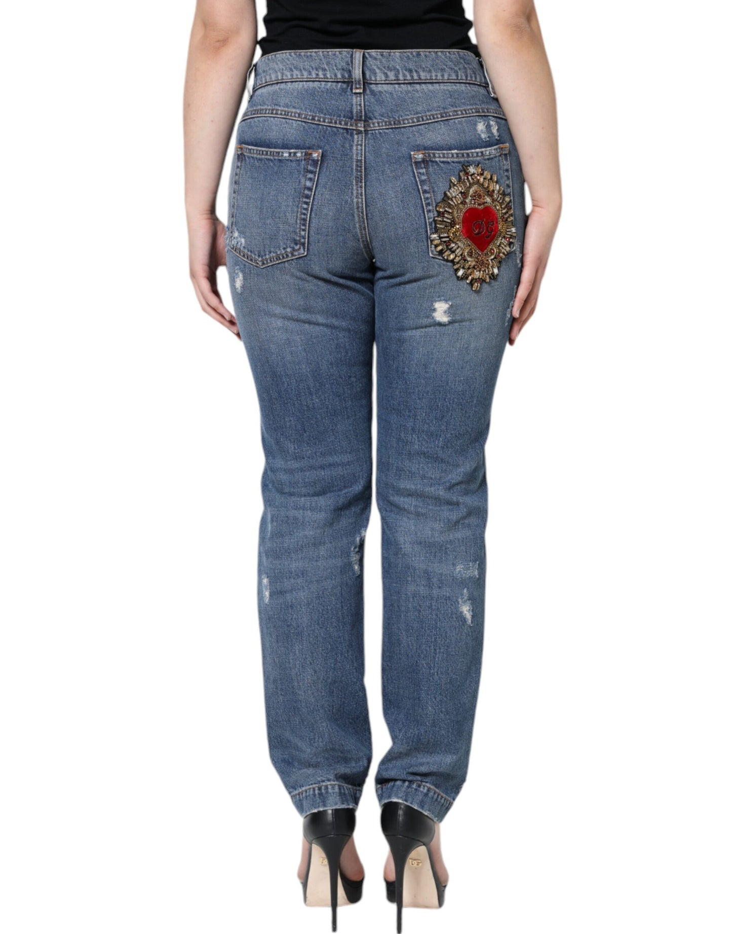 Dolce & Gabbana Blaue zerfledderte Boyfriend-Denim-Jeans aus Baumwolle