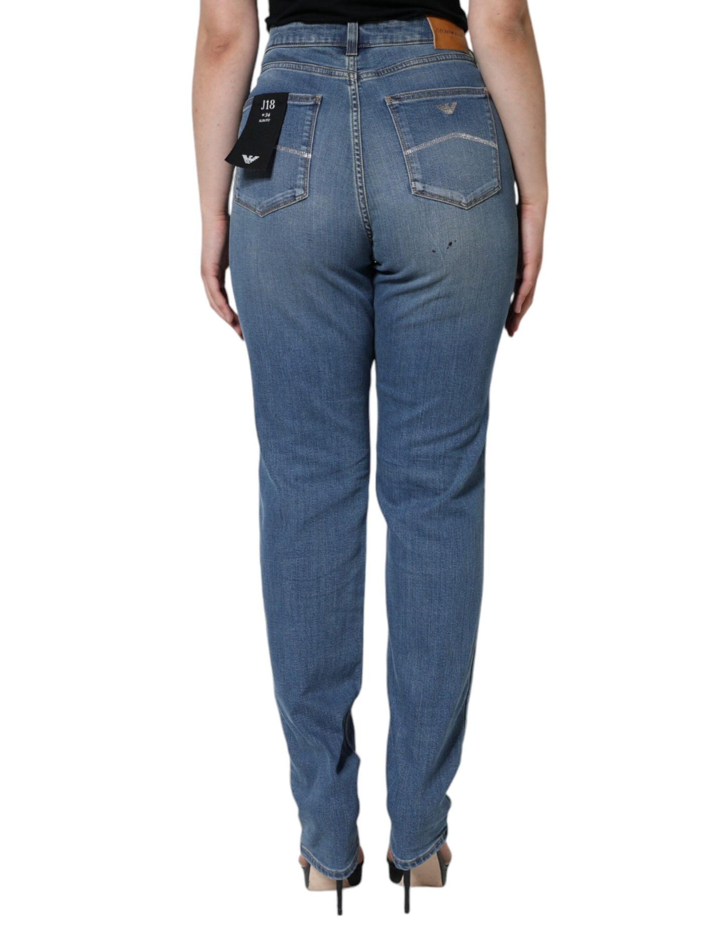 Emporio Armani Blue Pesty korkeavyötäröiset Skinny Women Denim Farkut