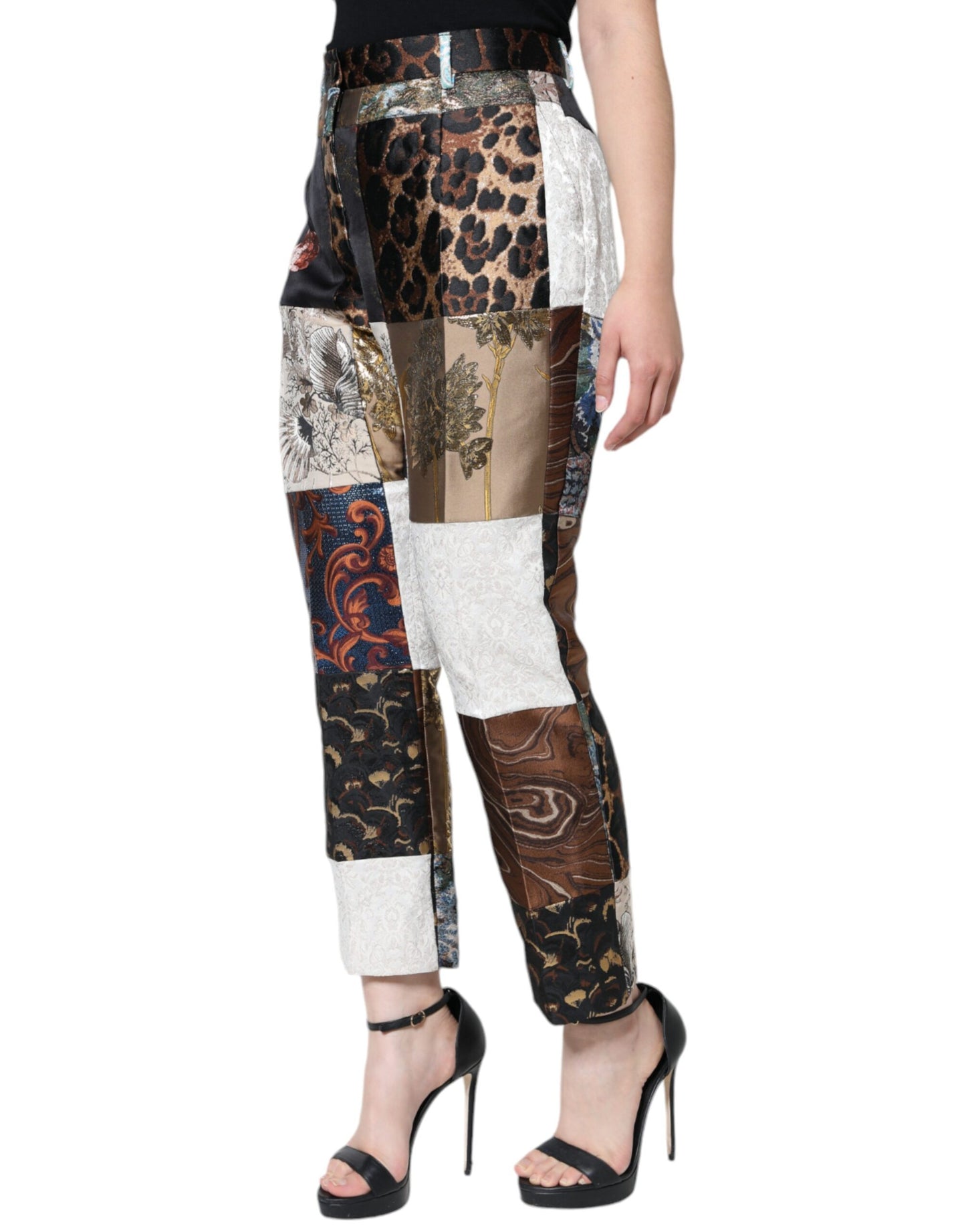 Dolce & Gabbana Multicolor Patchwork Jacquard Hose mit hoher Taille