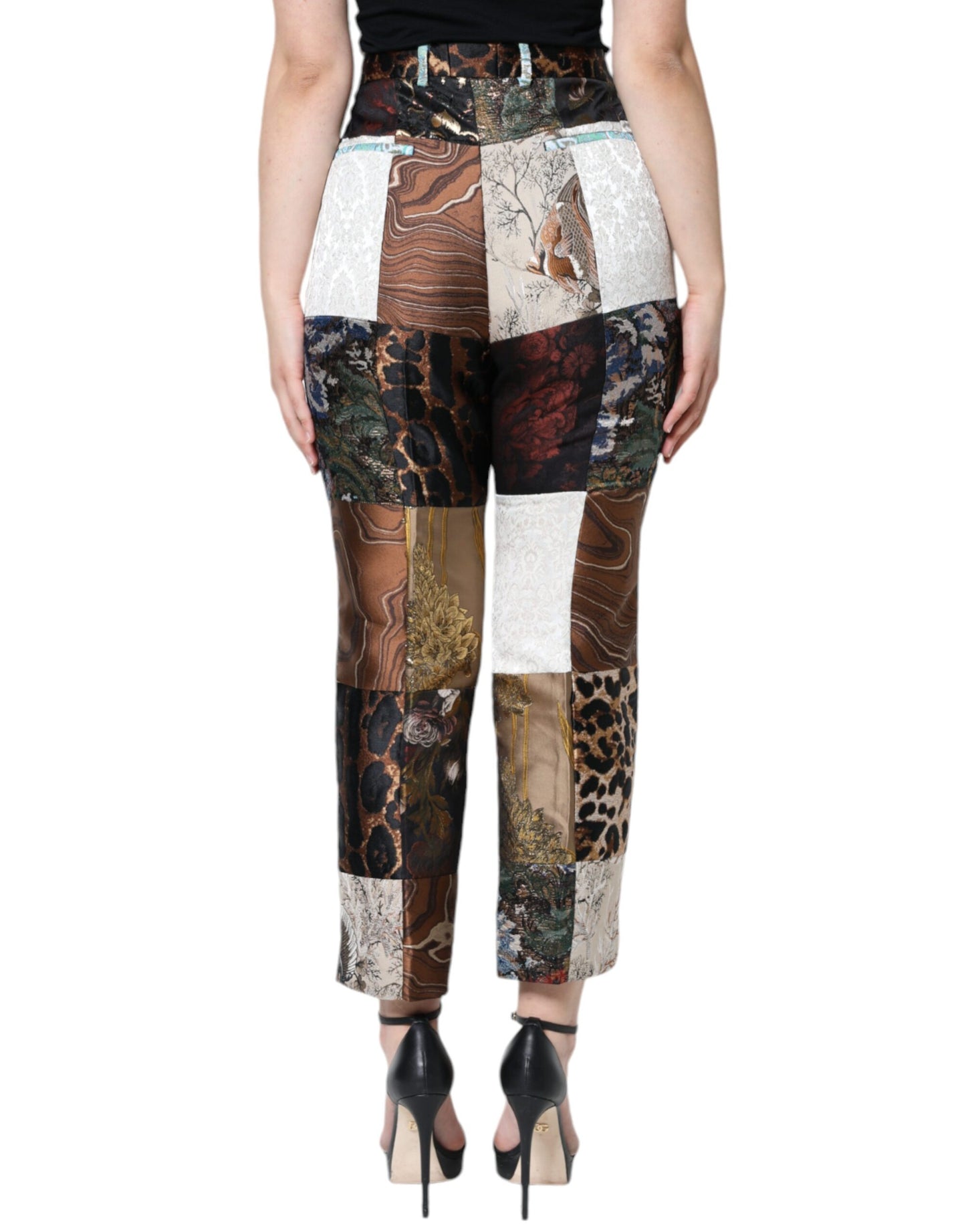 Dolce & Gabbana Multicolor Patchwork Jacquard Hose mit hoher Taille