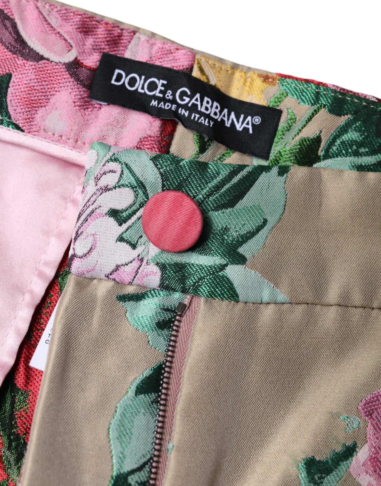 Dolce & Gabbana Beigefarbene Jacquard-Hose mit hoher Taille und konisch zulaufender Hose mit Blumenmuster