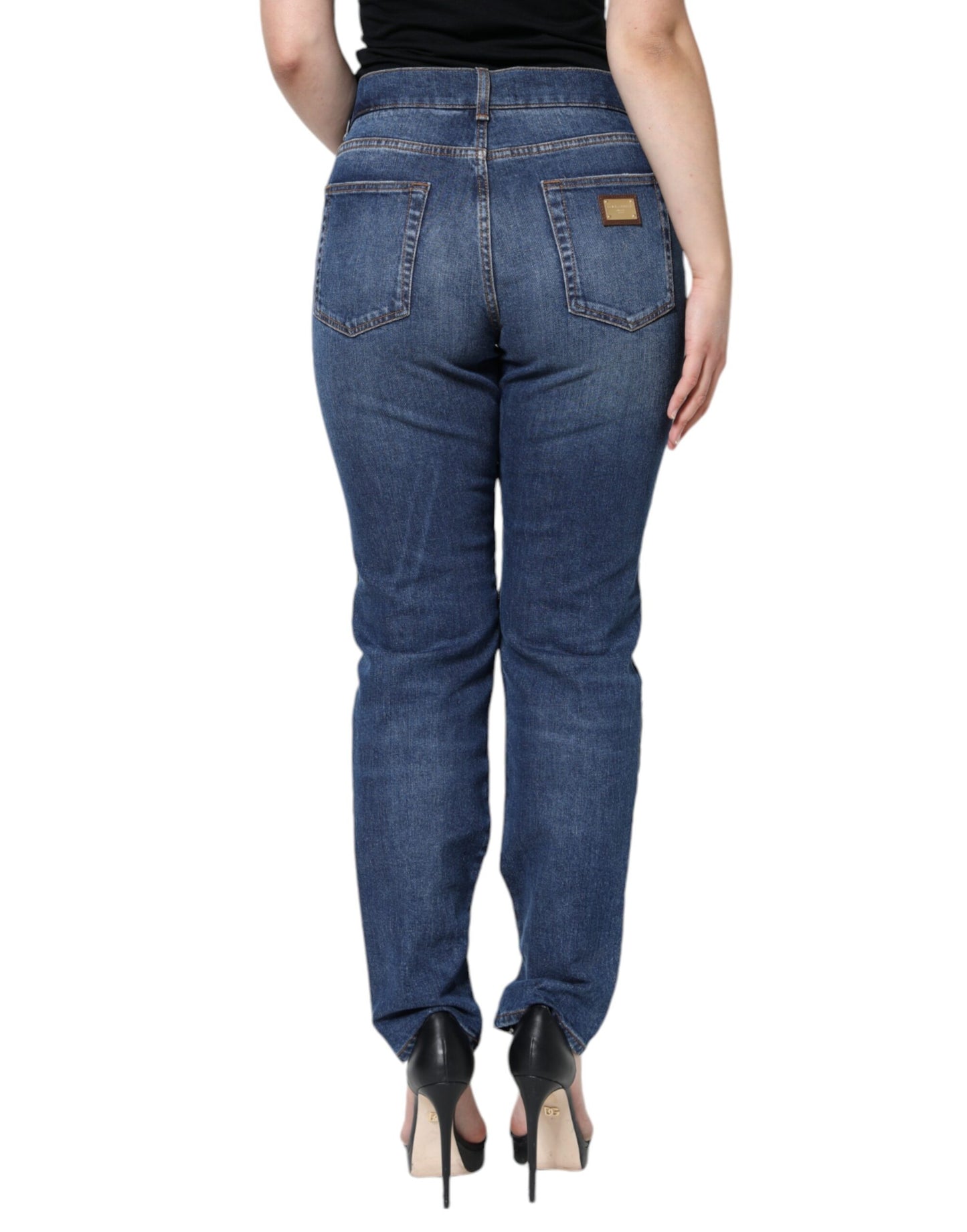 Dolce & Gabbana Schwarze florale Skinny Denim Jeans mit Spitze