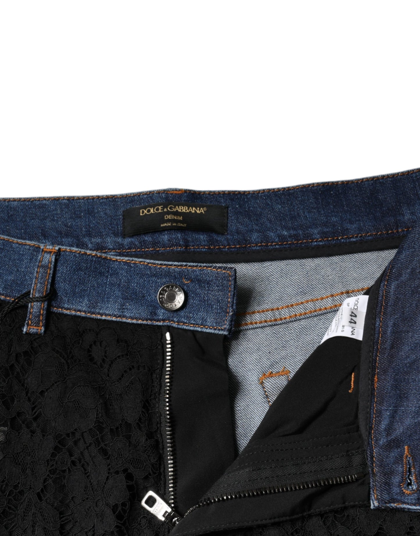 Dolce & Gabbana Schwarze florale Skinny Denim Jeans mit Spitze