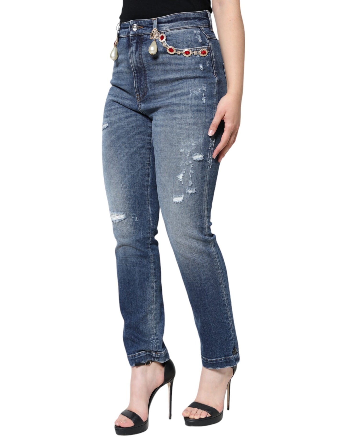 Dolce & Gabbana Dunkelblaue zerfledderte Skinny Denim Jeans aus Baumwolle