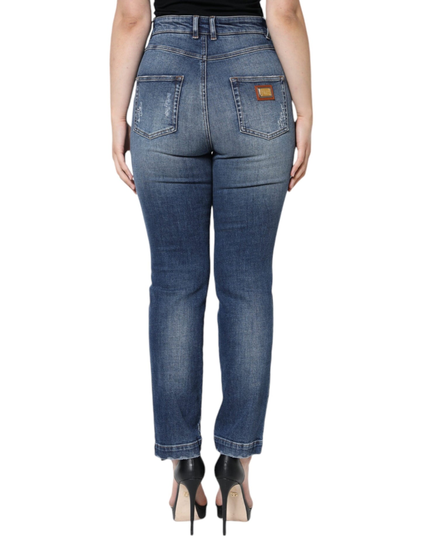 Dolce & Gabbana Dunkelblaue zerfledderte Skinny Denim Jeans aus Baumwolle