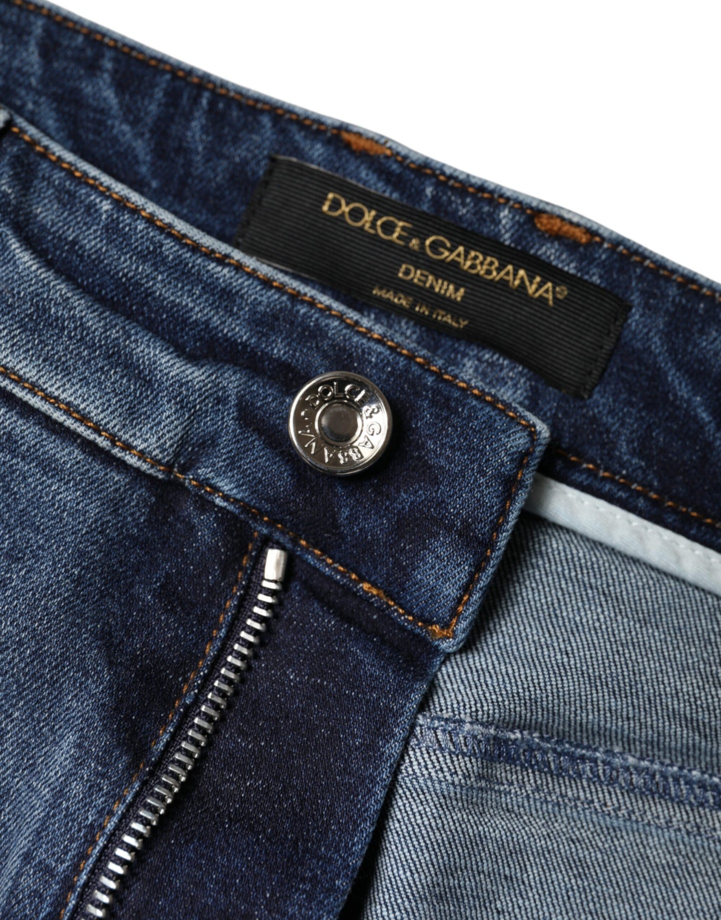 Dolce & Gabbana Dunkelblaue zerfledderte Skinny Denim Jeans aus Baumwolle