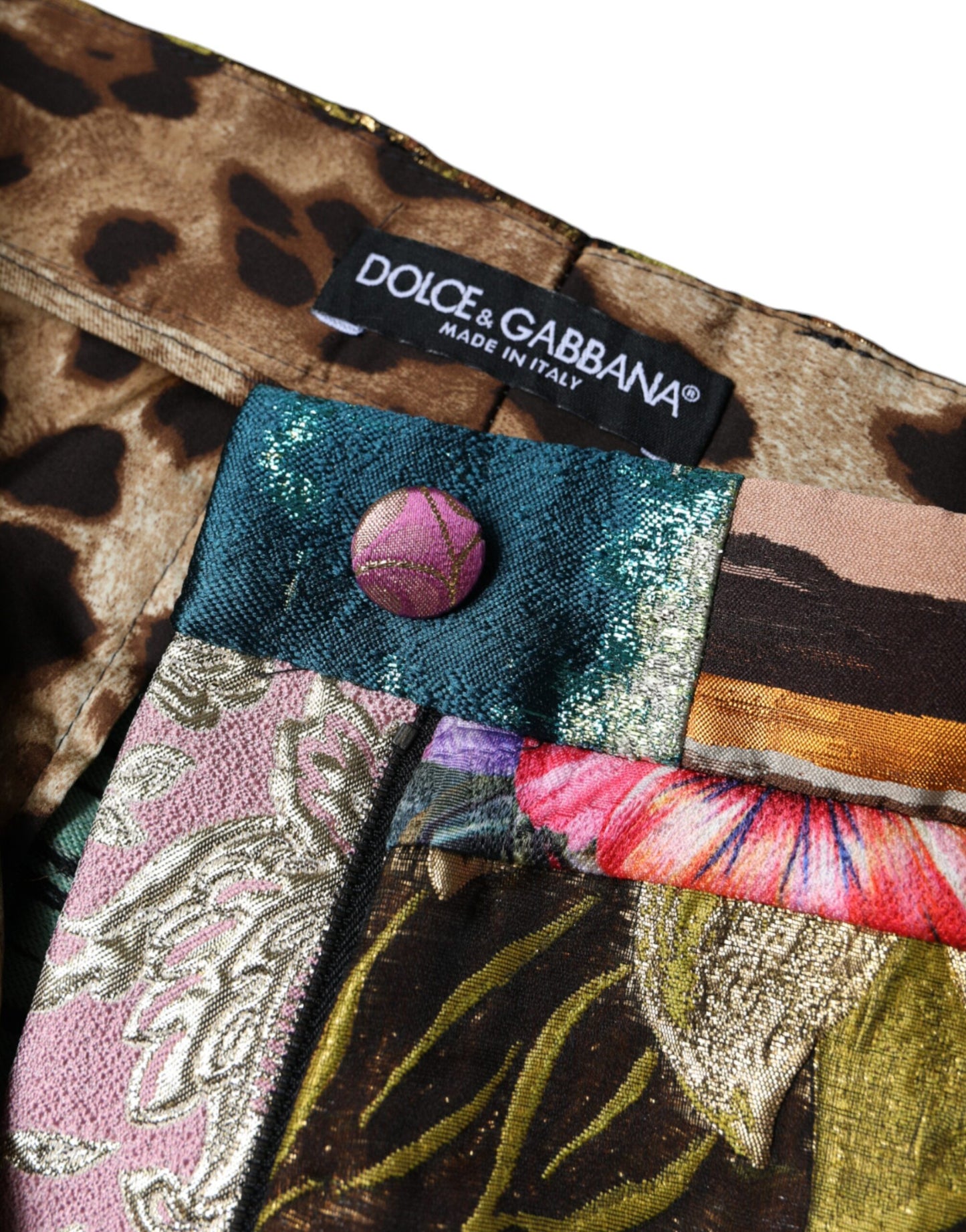 Dolce & Gabbana Multicolor Patchwork Jacquard Hose mit hoher Taille