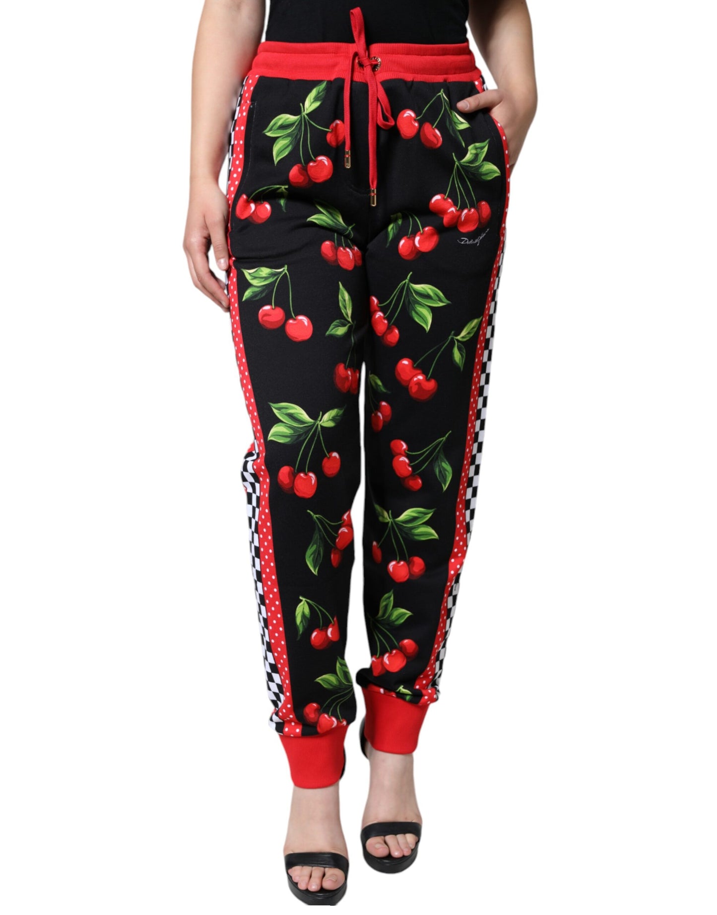 Dolce & Gabbana Schwarz-Rot-Kirsche Mid Waist Jogger Pants