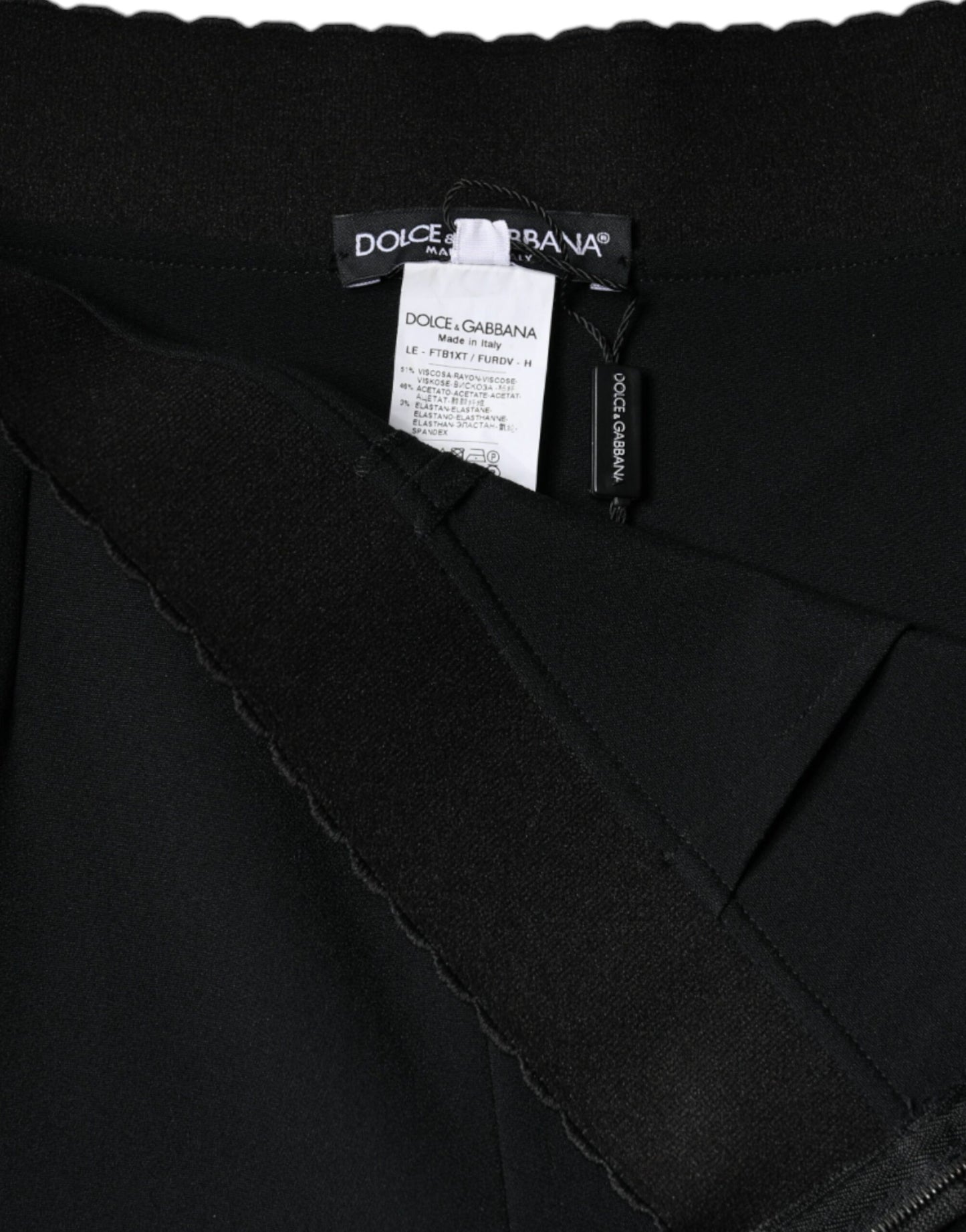 Dolce & Gabbana Schwarze Viskose-Hose mit hoher Taille und konischem Schnitt