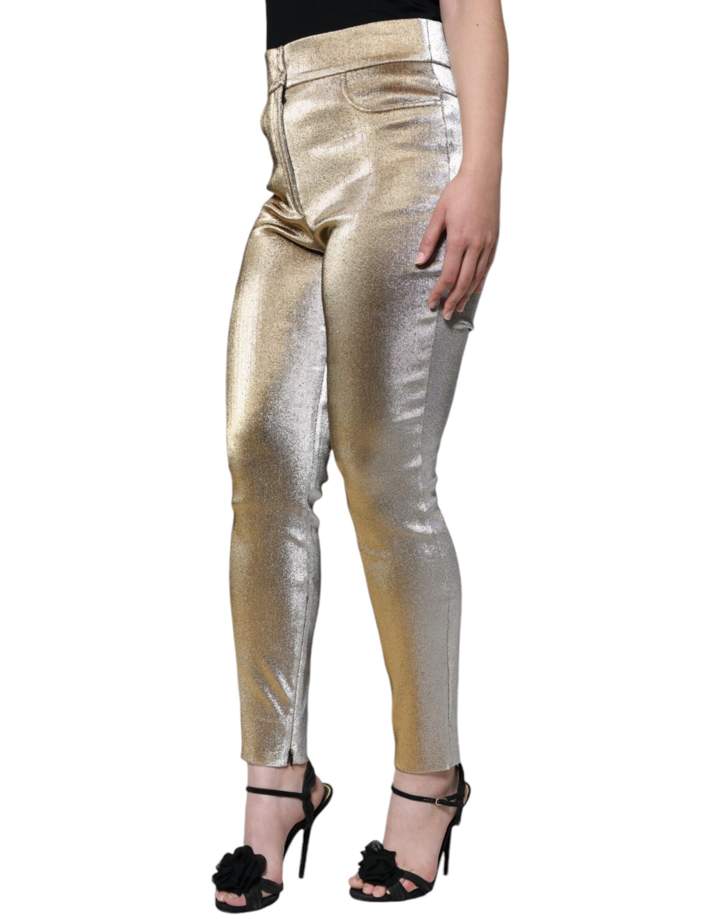 Dolce & Gabbana Metallische Skinny-Hose mit hoher Taille in Gold