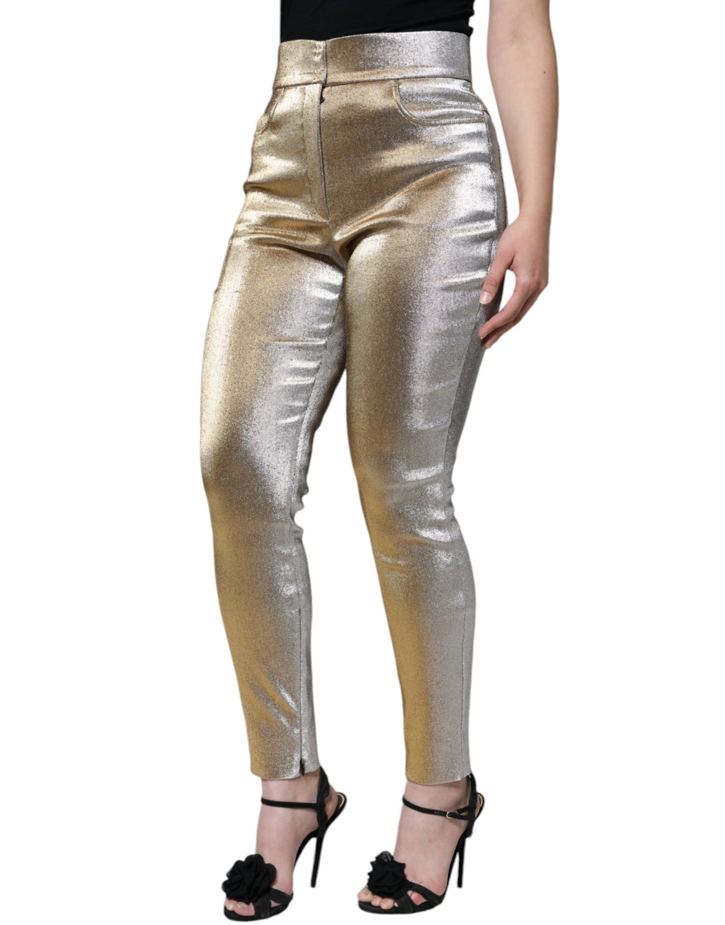 Dolce & Gabbana Metallische Skinny-Hose mit hoher Taille in Gold