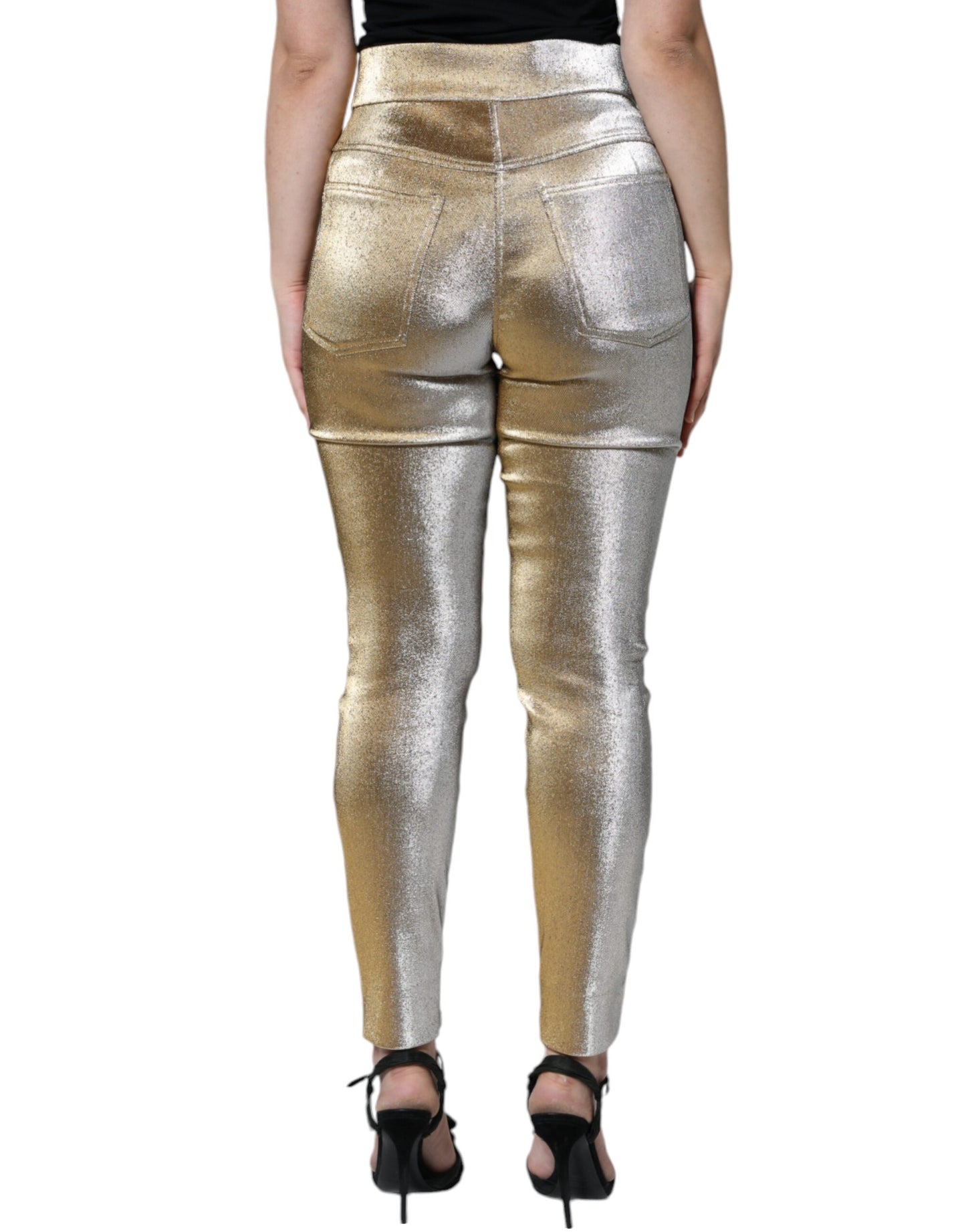 Dolce & Gabbana Metallische Skinny-Hose mit hoher Taille in Gold