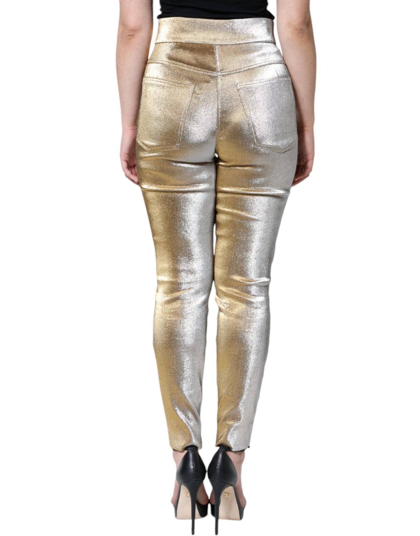 Dolce & Gabbana Metallische Skinny-Hose mit hoher Taille in Gold