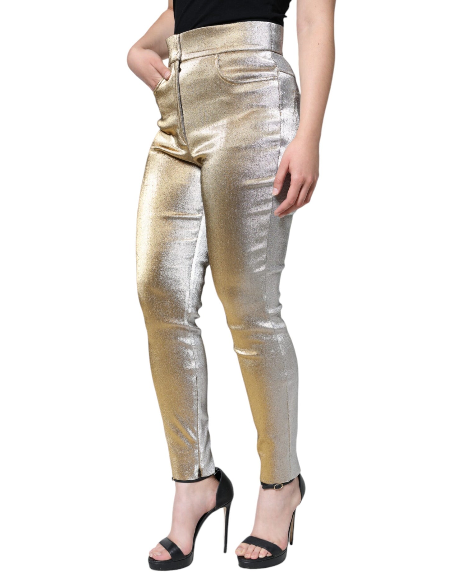 Dolce & Gabbana Metallische Skinny-Hose mit hoher Taille in Gold