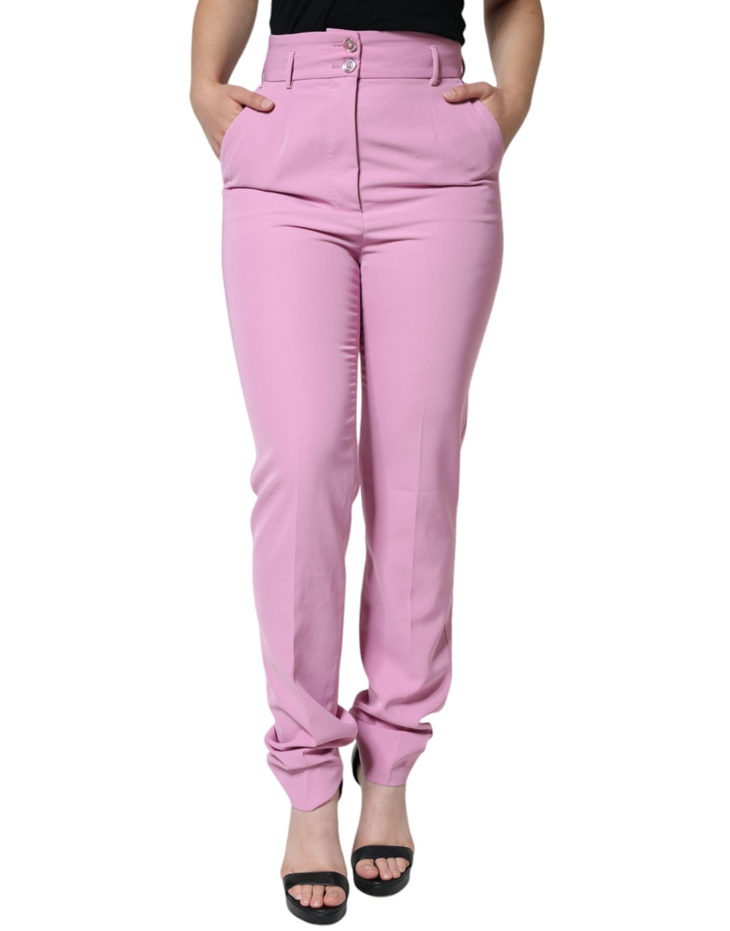 Dolce & Gabbana Pinke Polyesterhose mit hoher Taille und konisch zulaufender Hose für Frauen