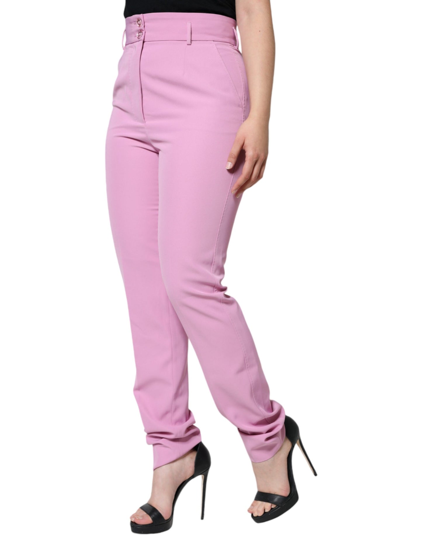 Dolce & Gabbana Pinke Polyesterhose mit hoher Taille und konisch zulaufender Hose für Frauen