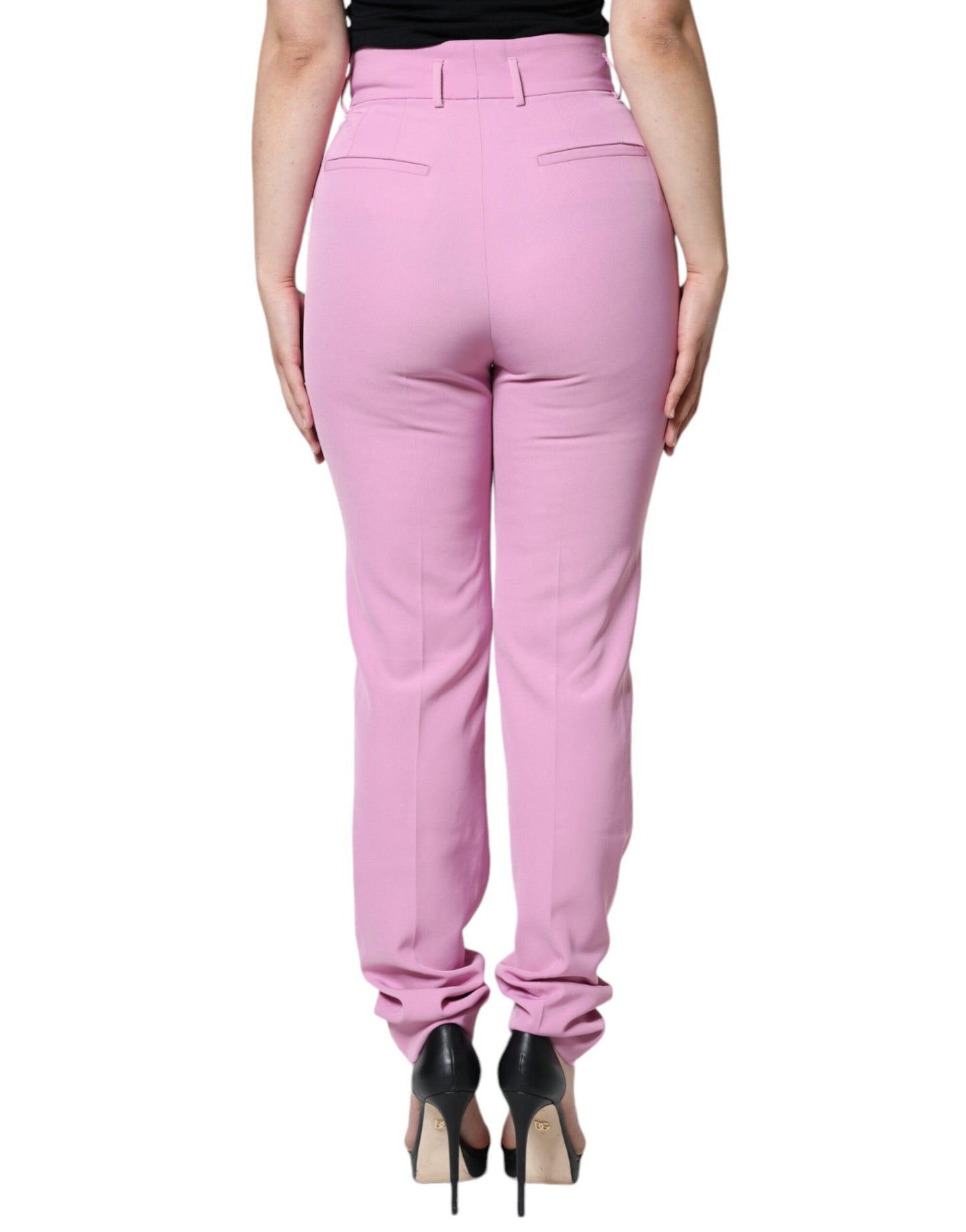 Dolce & Gabbana Pinke Polyesterhose mit hoher Taille und konisch zulaufender Hose für Frauen