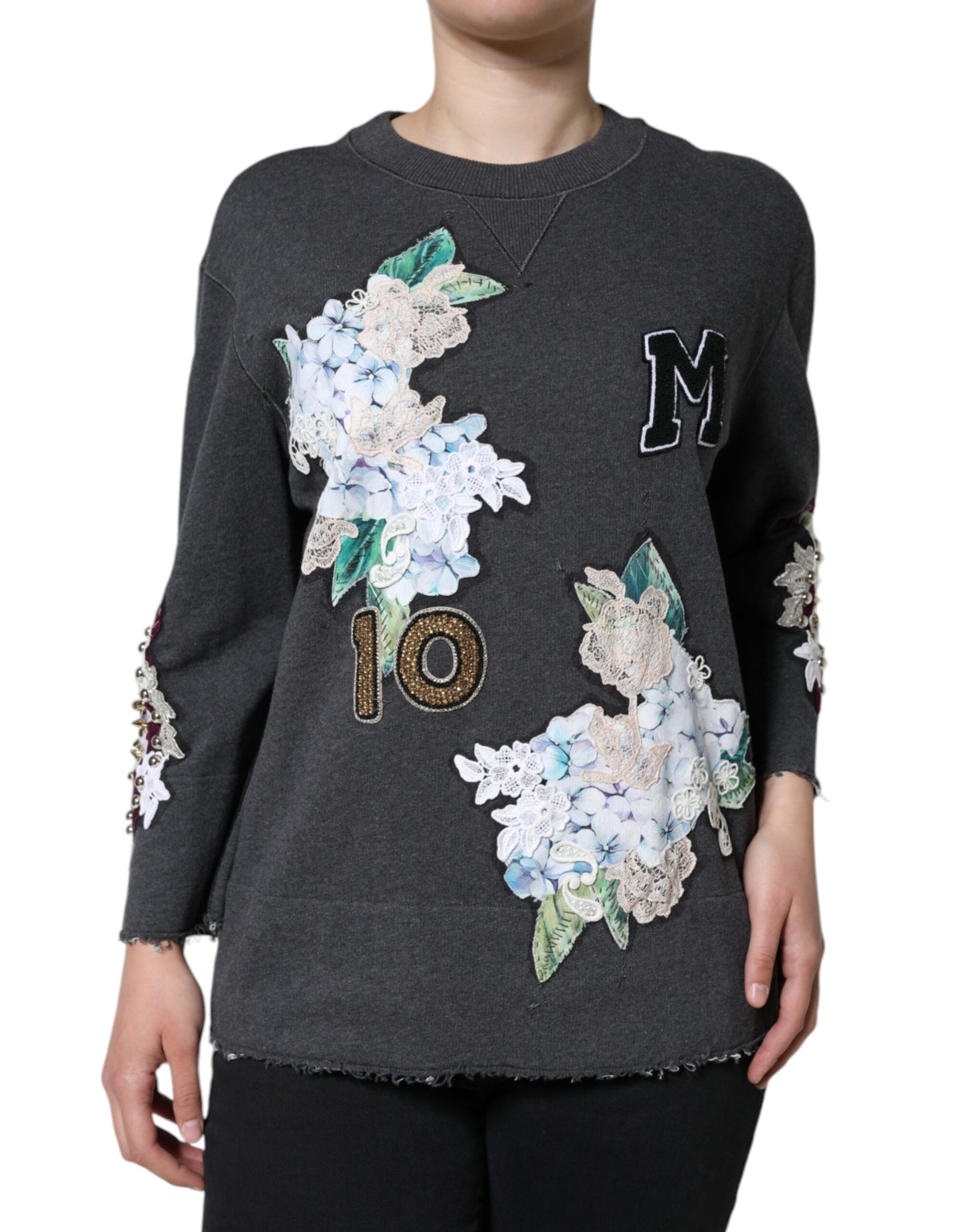 Dolce & Gabbana Grauer Hydrangea CollegePullover mit Blumenmuster