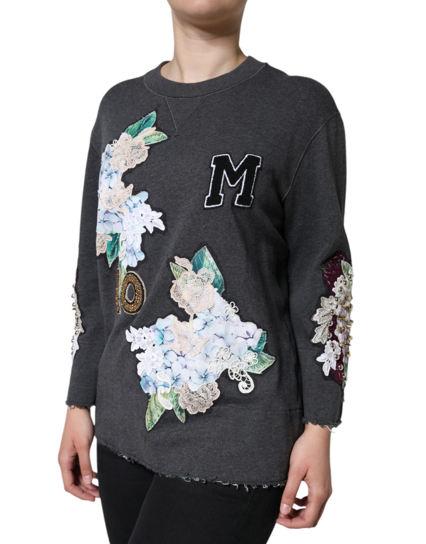 Dolce & Gabbana Grauer Hydrangea CollegePullover mit Blumenmuster