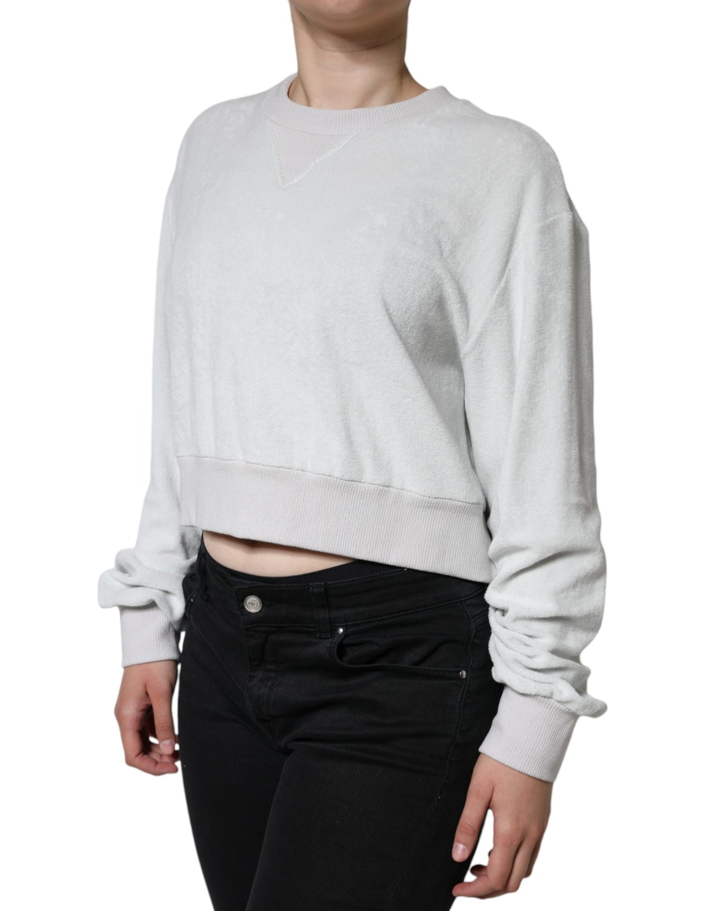 Dolce & Gabbana Weißer Nylon-Stretch-Pullover mit Rundhalsausschnitt