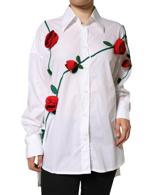 Dolce &amp; Gabbana White Cotton Flower Applique -mekkopaita