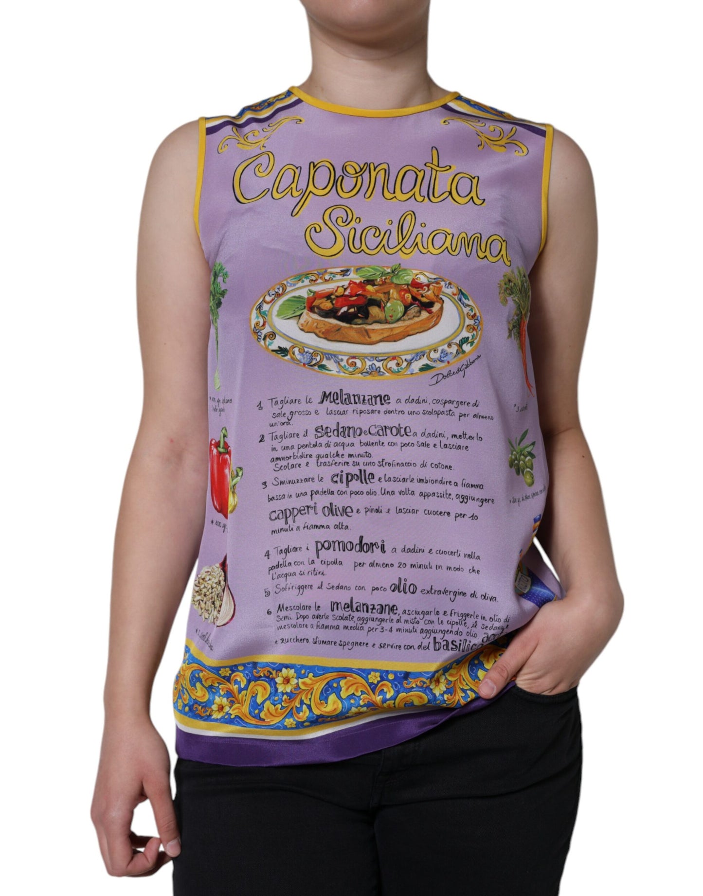 Dolce & Gabbana Lila Seide Caponata Siciliana Druck Tank Top