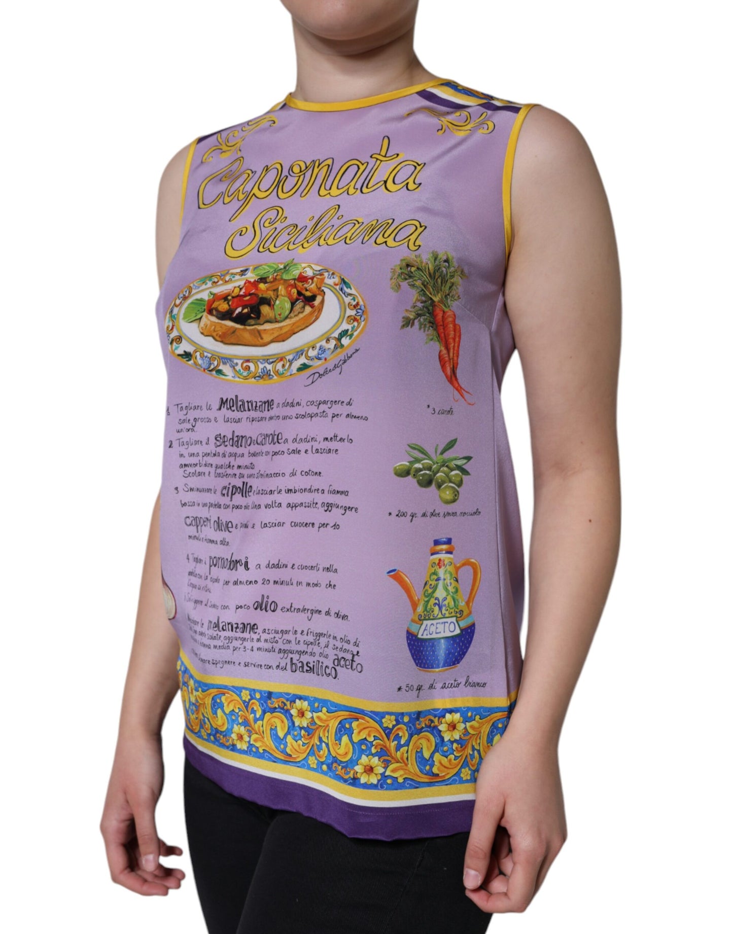 Dolce & Gabbana Lila Seide Caponata Siciliana Druck Tank Top