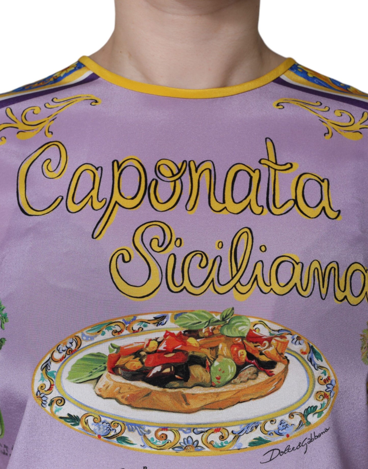 Dolce & Gabbana Lila Seide Caponata Siciliana Druck Tank Top