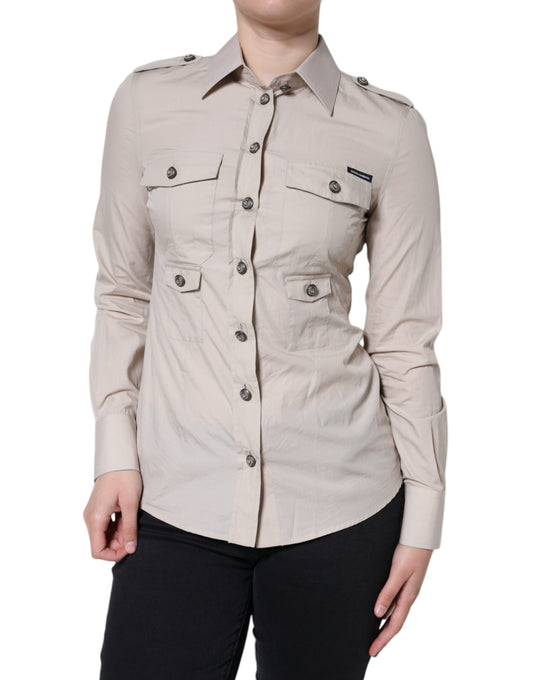 Dolce &amp; Gabbana Beige Cotton Collared Button Down -paitapusero