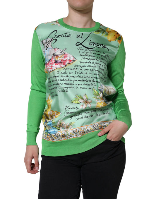 Dolce &amp; Gabbana Green Silk Granita Al Limone Long Sleeves Sweater