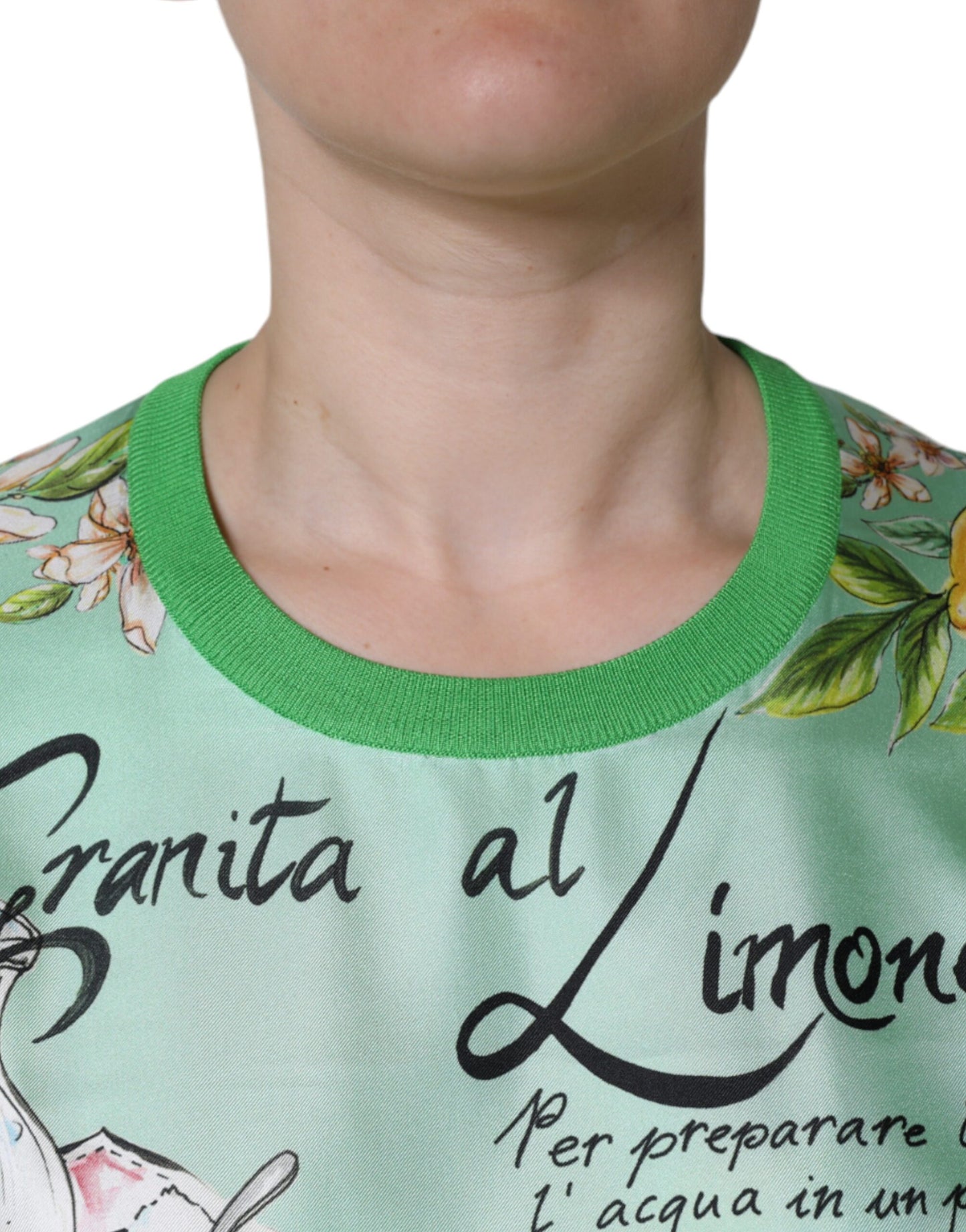 Dolce &amp; Gabbana Green Silk Granita Al Limone Long Sleeves Sweater