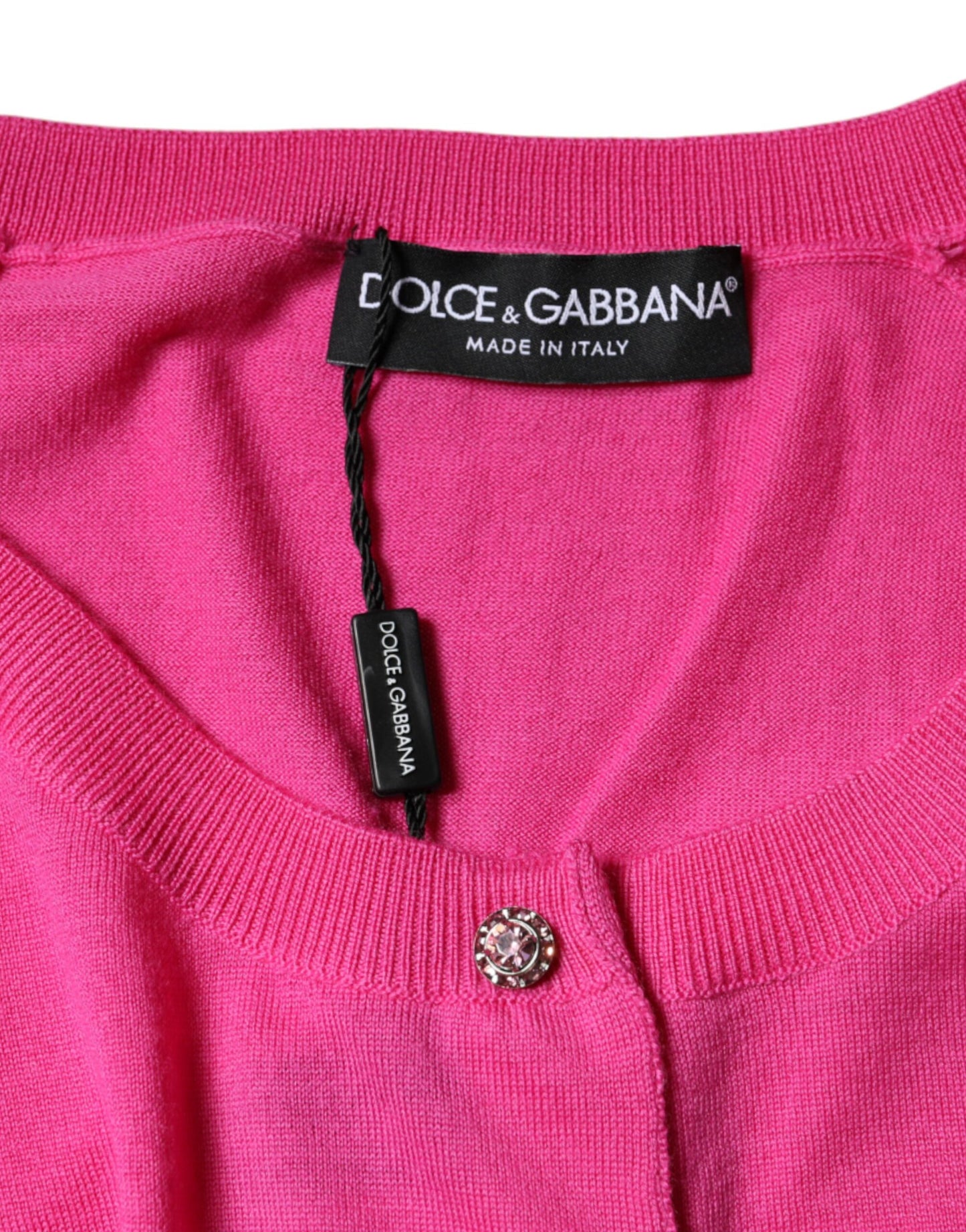 Dolce & Gabbana Kurzärmeliges Blusentop aus rosa Wolle mit Knopfleiste