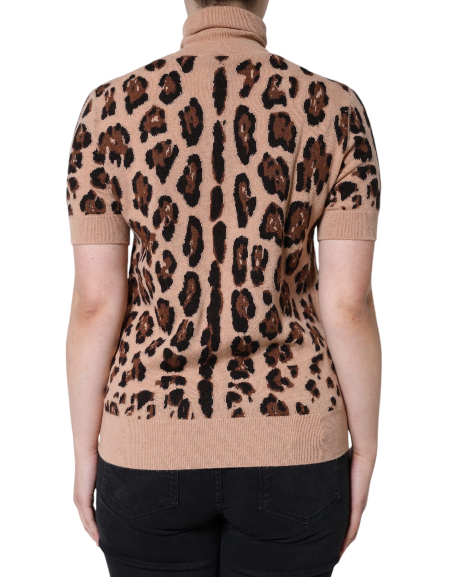 Dolce & Gabbana Beigefarbenes Rollkragenpullover aus Wolle mit Leopardenmuster