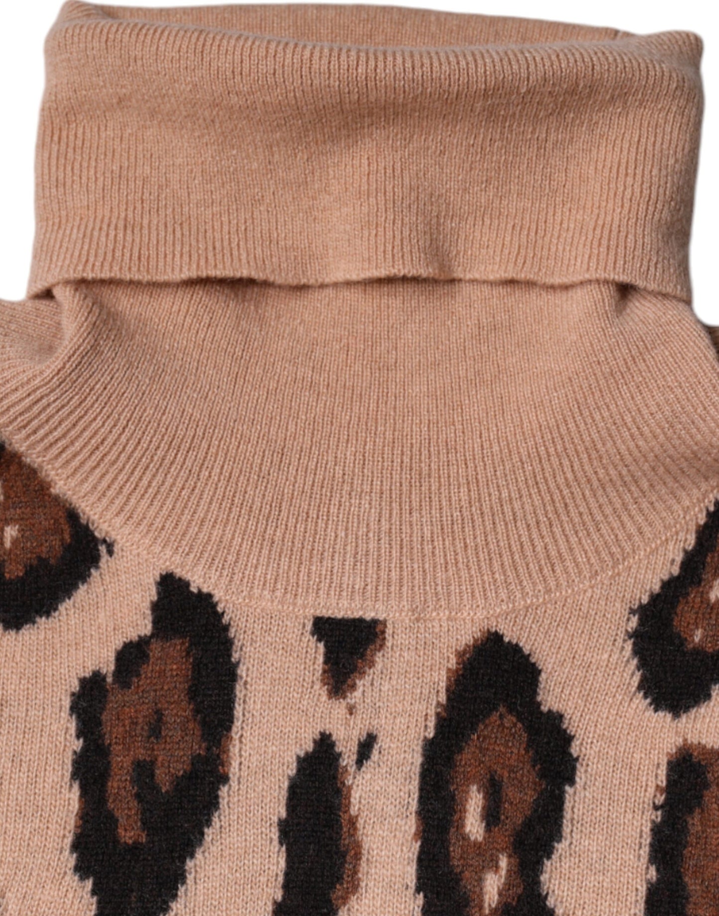 Dolce & Gabbana Beigefarbenes Rollkragenpullover aus Wolle mit Leopardenmuster