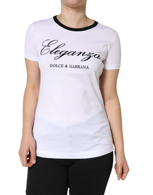 Dolce & Gabbana Weißes Eleganza Print T-Shirt mit kurzen Ärmeln aus Baumwolle