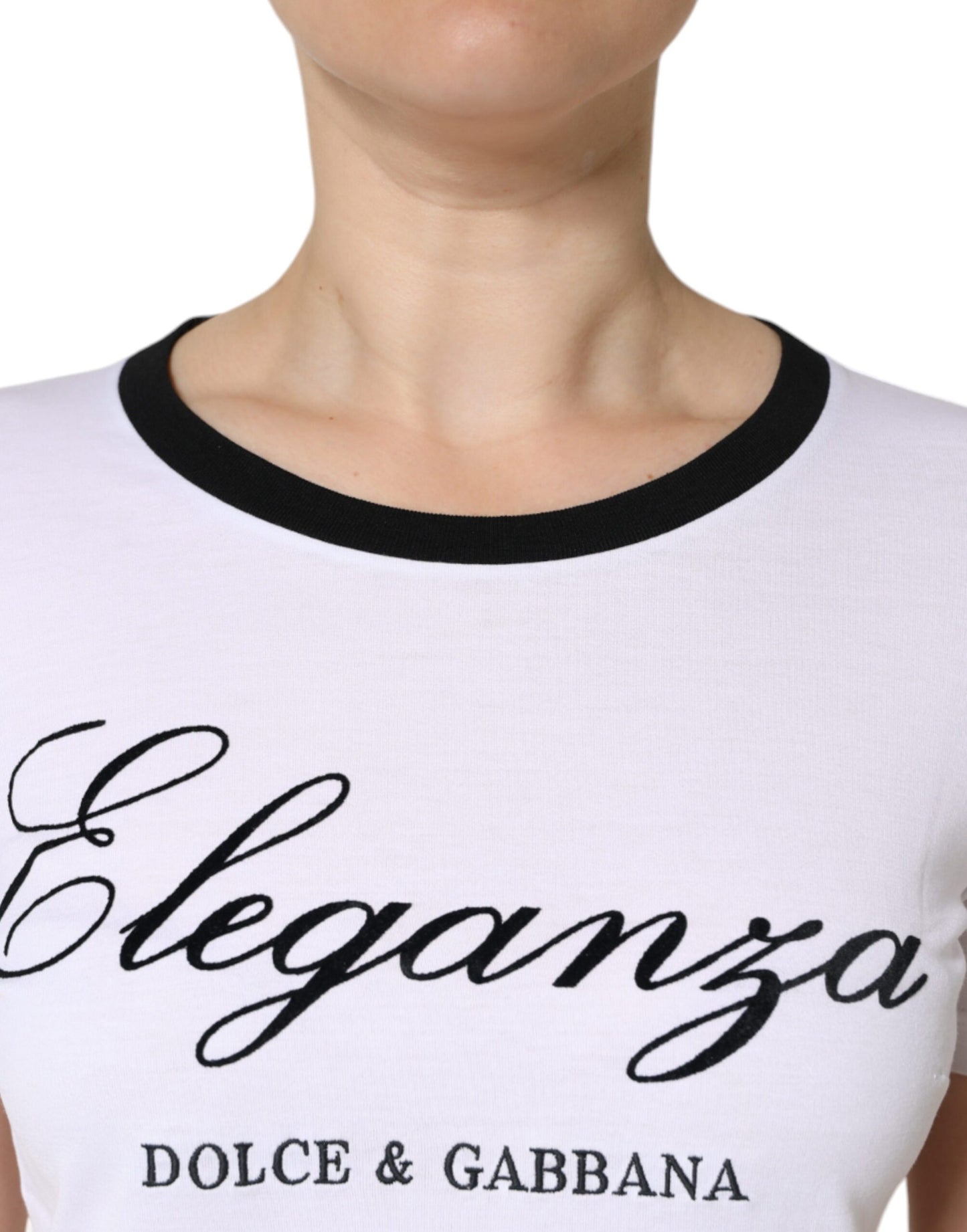 Dolce & Gabbana Weißes Eleganza Print T-Shirt mit kurzen Ärmeln aus Baumwolle