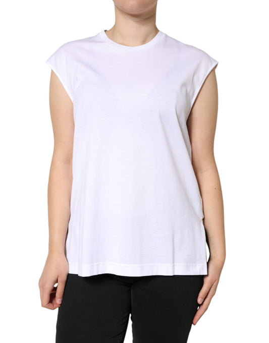 Dolce &amp; Gabbana White Cotton Sleeveless Crew Neck T-paita