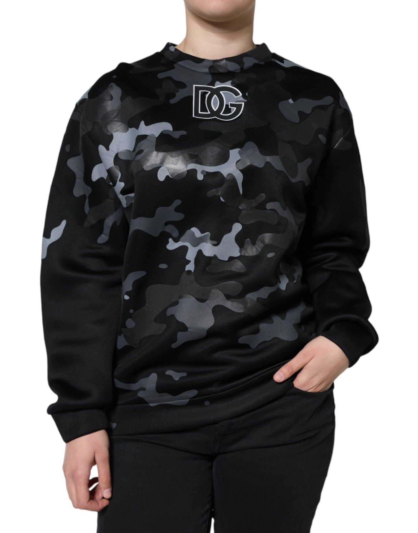 Dolce & Gabbana Schwarzes Camouflage Rundhals-Sweatshirt Pullover