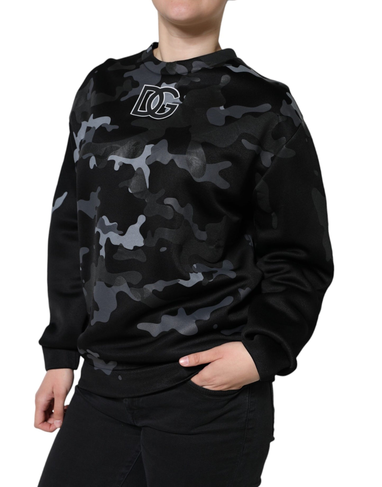 Dolce & Gabbana Schwarzes Camouflage Rundhals-Sweatshirt Pullover