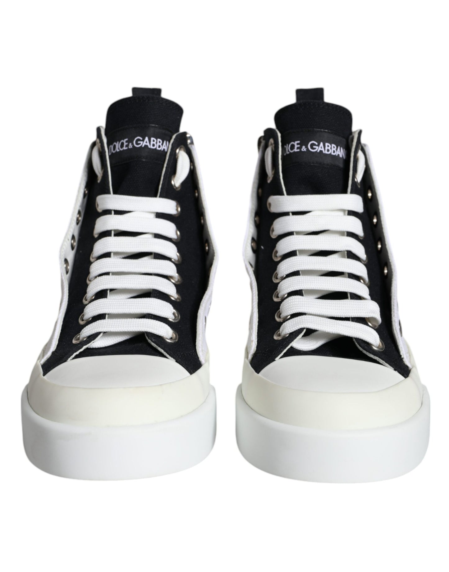 Dolce &amp; Gabbana White Black Canvas Logo Mid Top tennarit