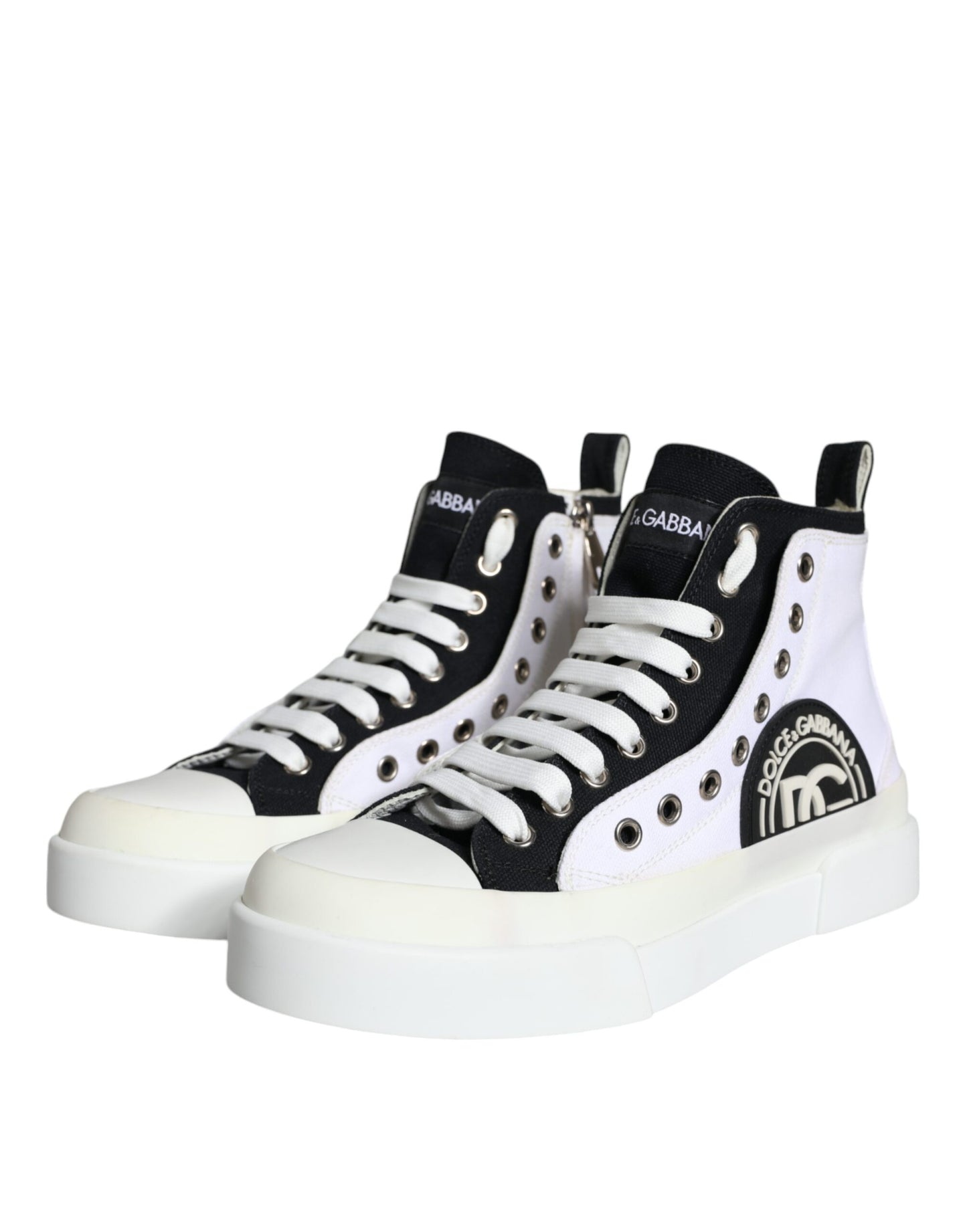 Dolce &amp; Gabbana White Black Canvas Logo Mid Top tennarit