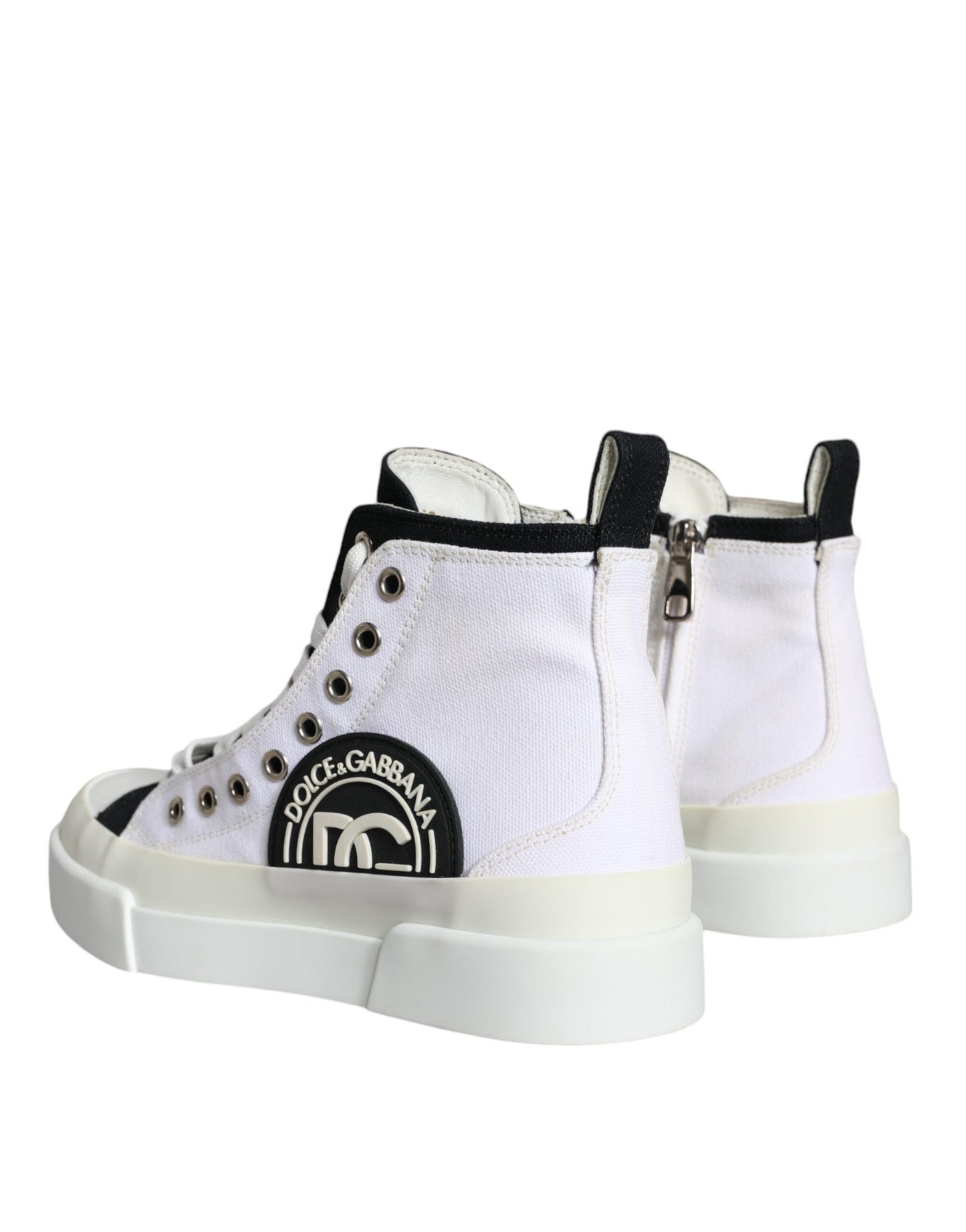 Dolce &amp; Gabbana White Black Canvas Logo Mid Top tennarit