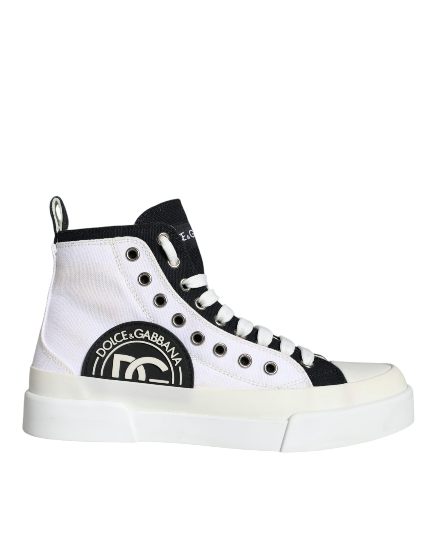 Dolce &amp; Gabbana White Black Canvas Logo Mid Top tennarit