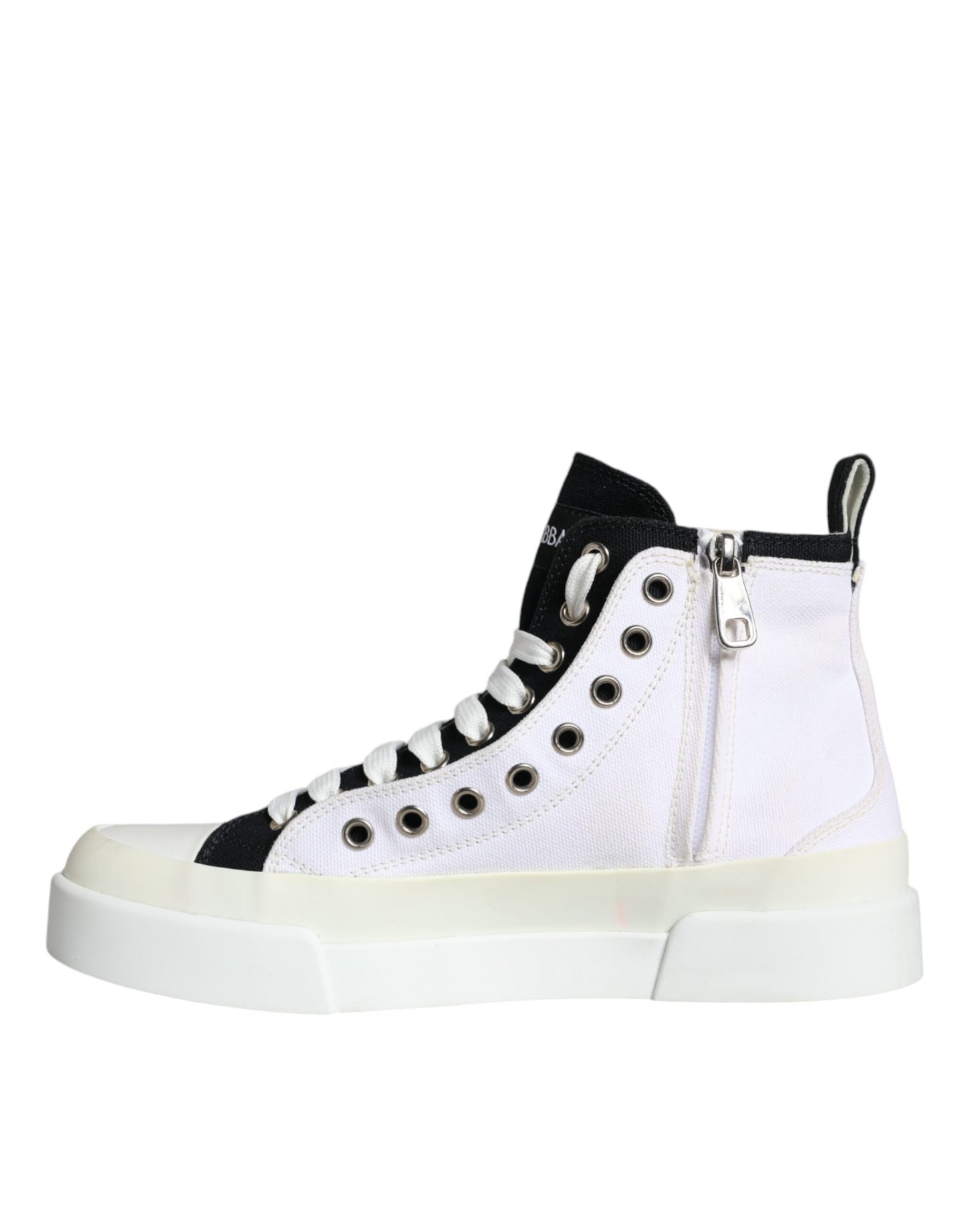 Dolce &amp; Gabbana White Black Canvas Logo Mid Top tennarit